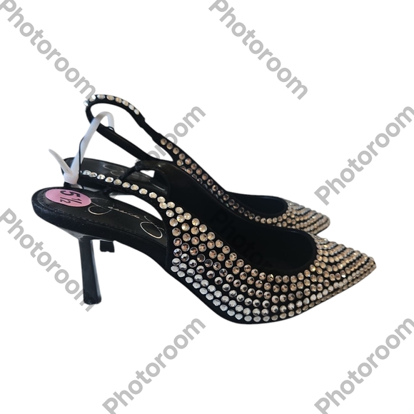 Jessica Simpson Wendall Woman Black Slingback Heels with Rhinestones Size 5.5M - Picture 1 of 15